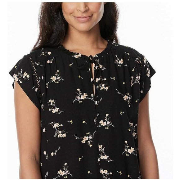 NWT Buffalo David Bitton Women's FLutter Sleeve Blouse Black Sz L $40 1HL322 - Picture 3 of 3